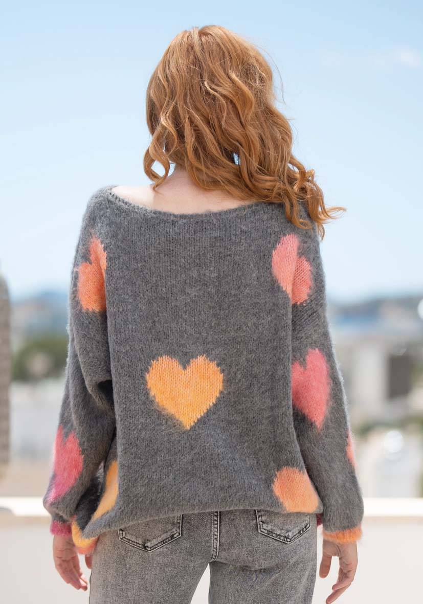 Miss Goodlife Pullover Hearts allover – grey Muttertagsangebot
