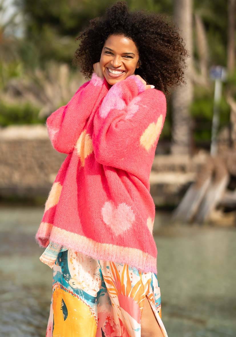 Miss Goodlife Pullover Hearts allover – pink Valentinstagsangebot
