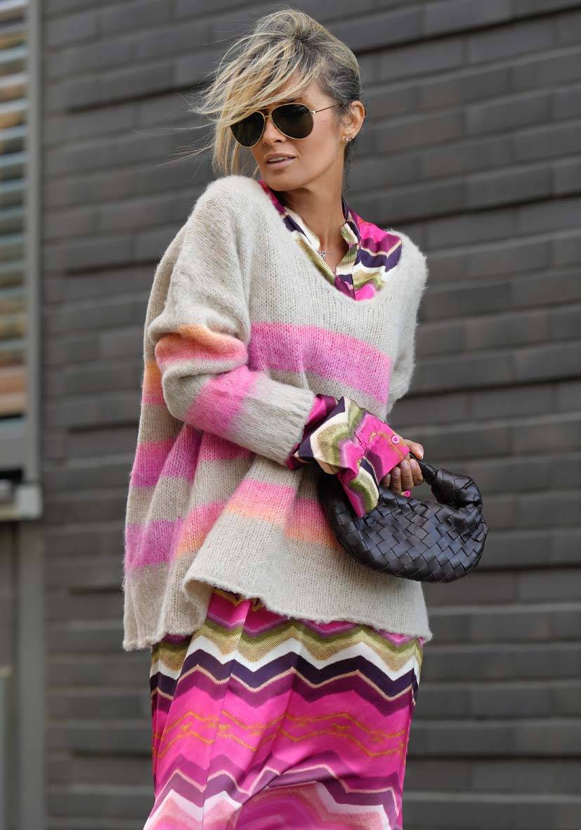 Miss Goodlife Pullover mit multicolor Stripes – sand Jubiläumsangebot