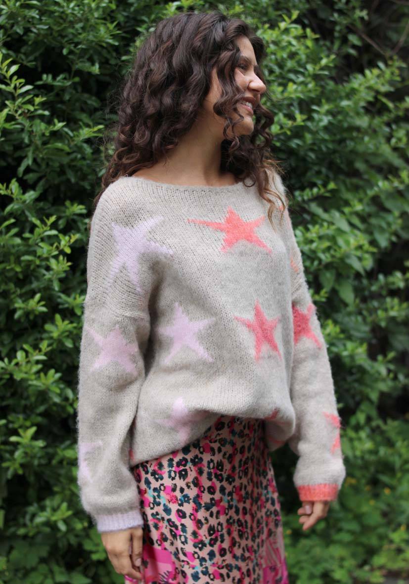 Miss Goodlife Pullover Stars allover – lightgrey Neueste Mode