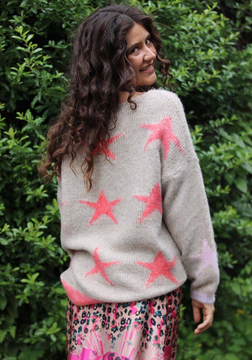 Miss Goodlife Pullover Stars allover – lightgrey Neueste Mode