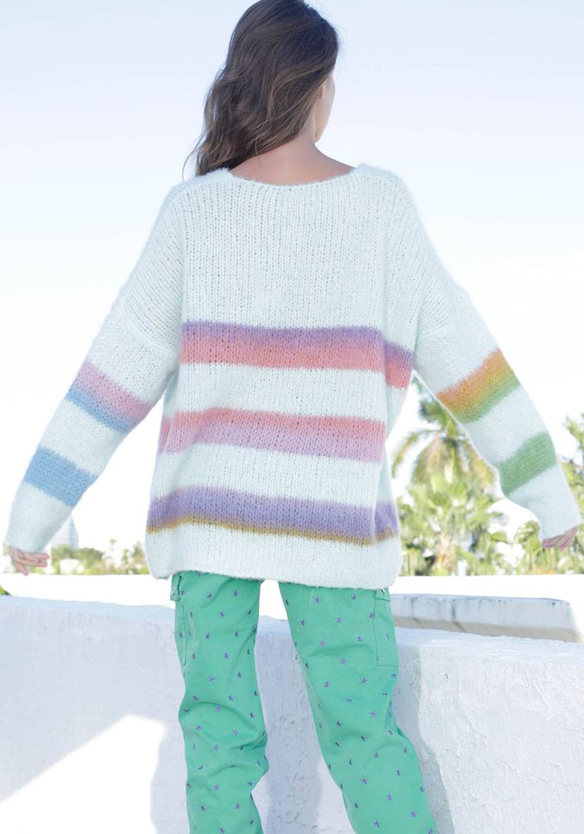 Miss Goodlife Pullover gebrushed mit multicolor Stripes – mint Riesige Ersparnisse
