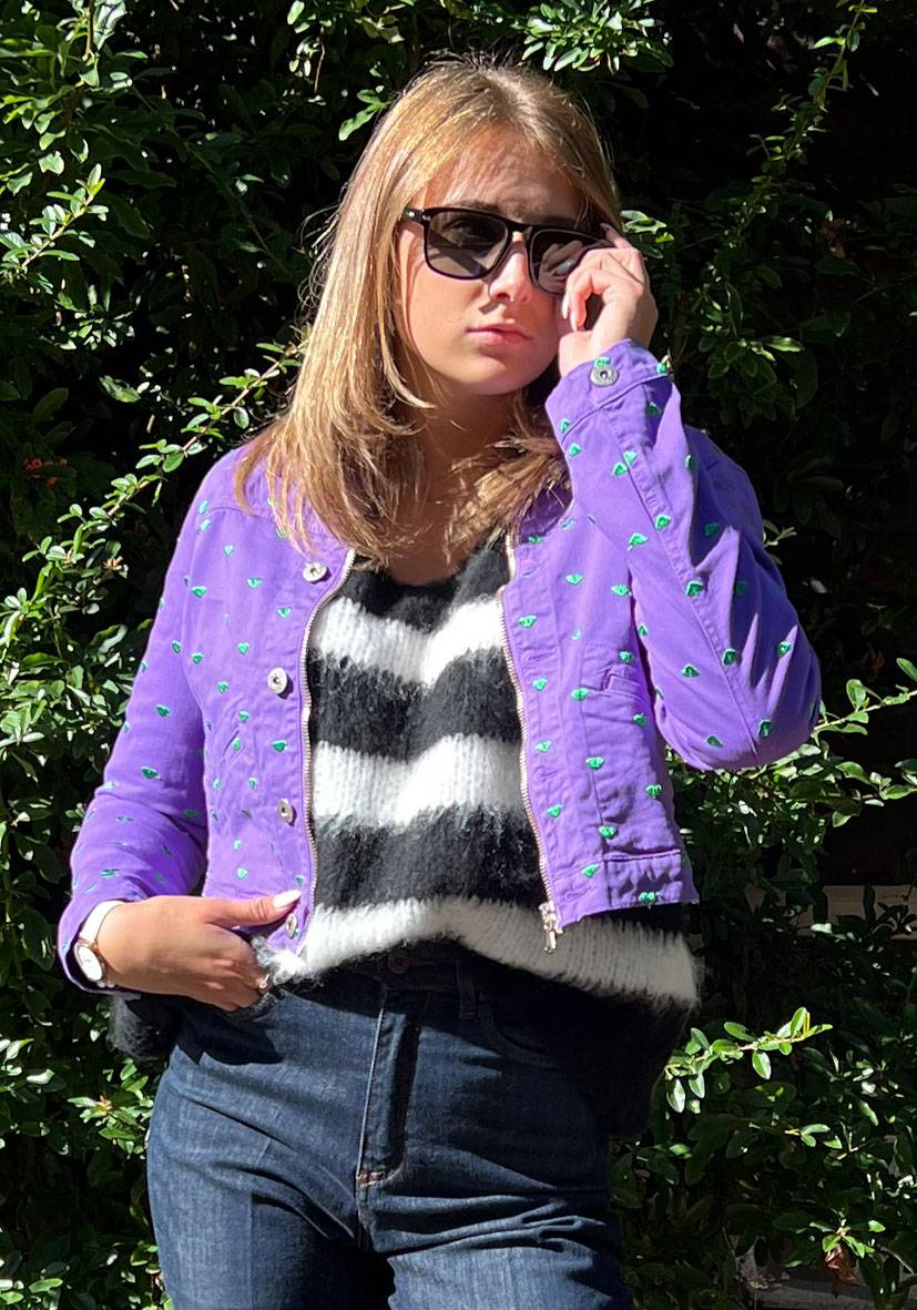 Miss Goodlife Kurze Jeansjacke Hearts – lila Riesige Rabatte