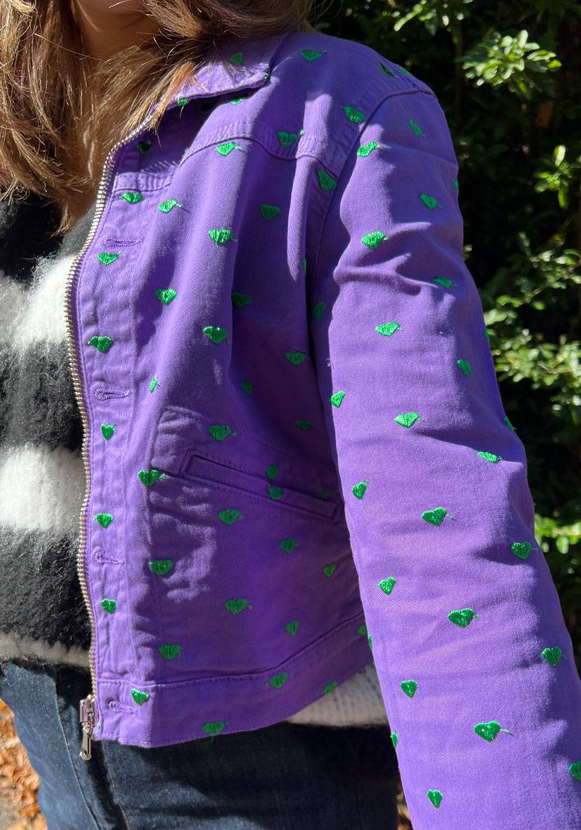 Miss Goodlife Kurze Jeansjacke Hearts – lila Riesige Rabatte