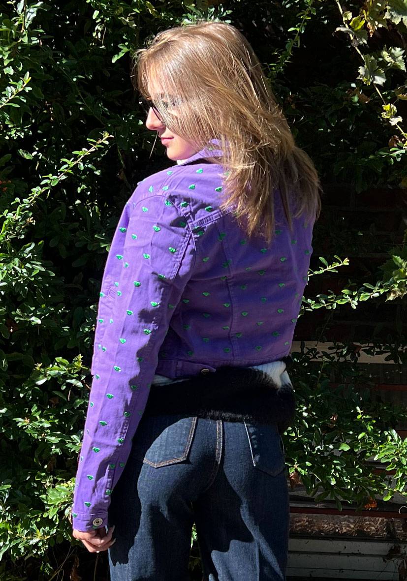 Miss Goodlife Kurze Jeansjacke Hearts – lila Riesige Rabatte
