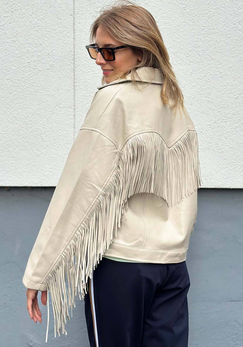 Miss Goodlife Vegane Lederjacke mit Fransen – beige Günstiger Verkauf