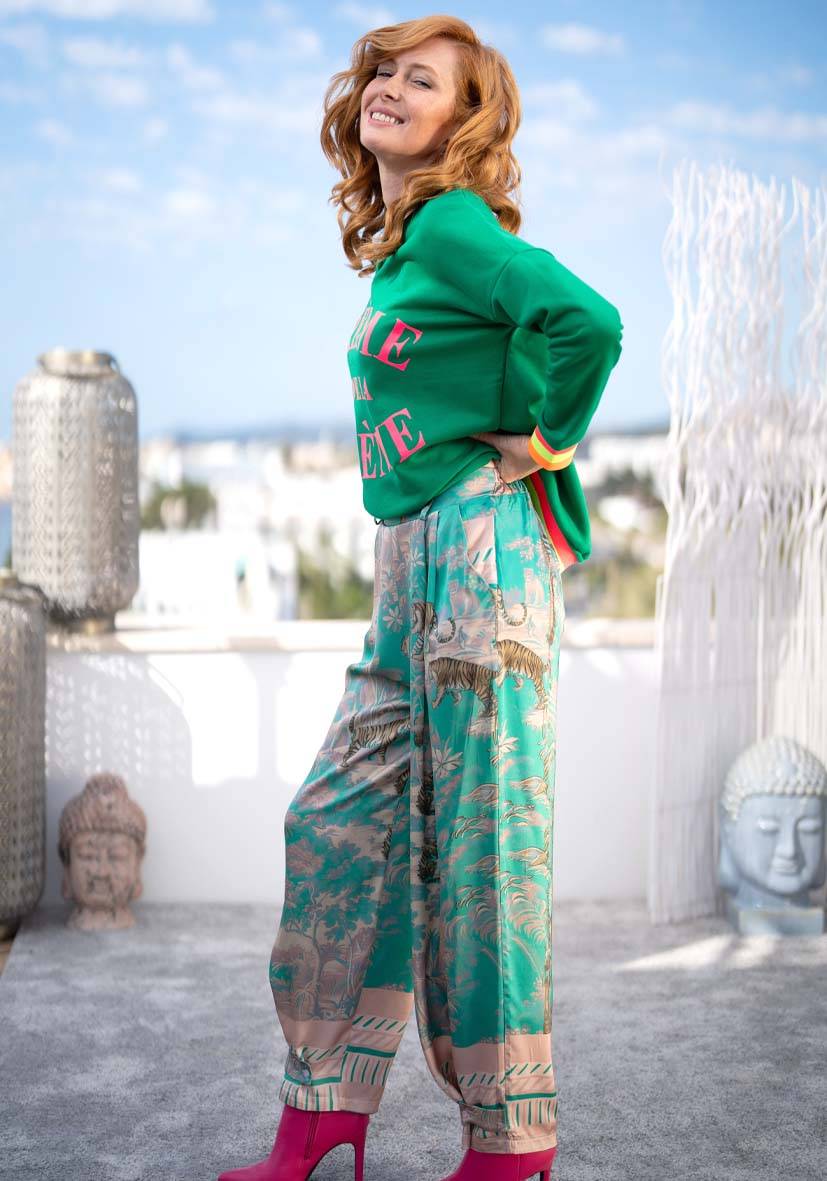 Miss Goodlife Pants Tiger in the jungle – green Versandkostenfrei