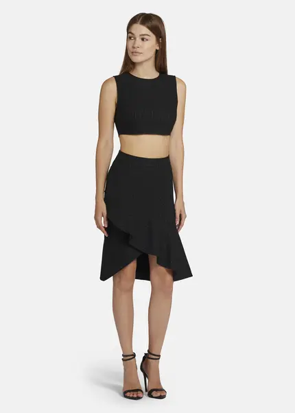 Nicowa Pinstripe twill flounce Skirt - LOWIANA in BLACK PINSTRIPEarticle number NC9A24005019E-002 Räumungsverkauf