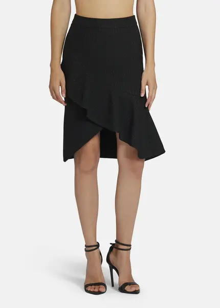 Nicowa Pinstripe twill flounce Skirt - LOWIANA in BLACK PINSTRIPEarticle number NC9A24005019E-002 Räumungsverkauf