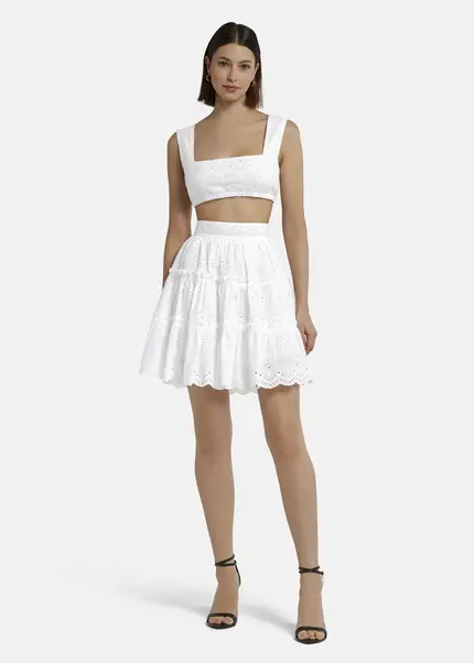 Nicowa Embroidered ruffle skirt - RALICINO in WHITEarticle number NC9A12601011E-004 Kauf eins, bekomm eins gratis