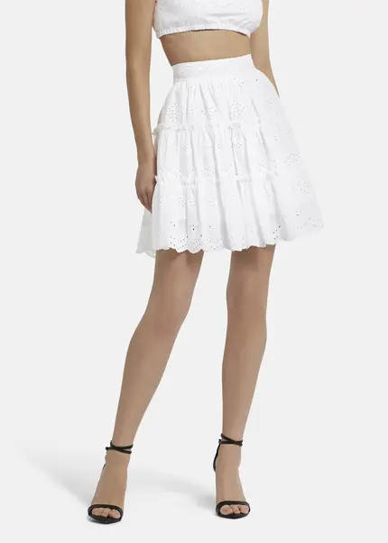Nicowa Embroidered ruffle skirt - RALICINO in WHITEarticle number NC9A12601011E-004 Kauf eins, bekomm eins gratis