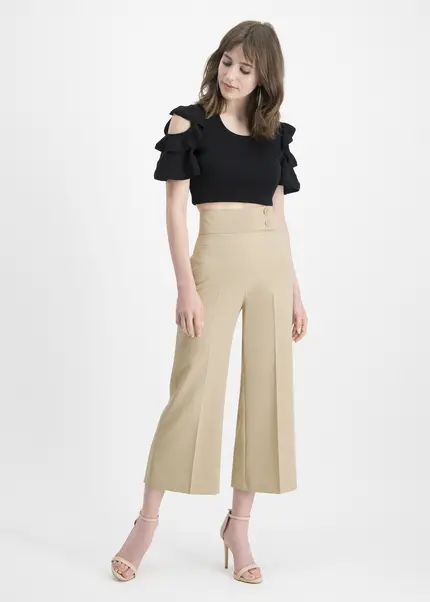 Nicowa Twill culottes with creases – CORADUE in BEIGEarticle number NC7A12016011E-138 Kostenlose Rückgabe
