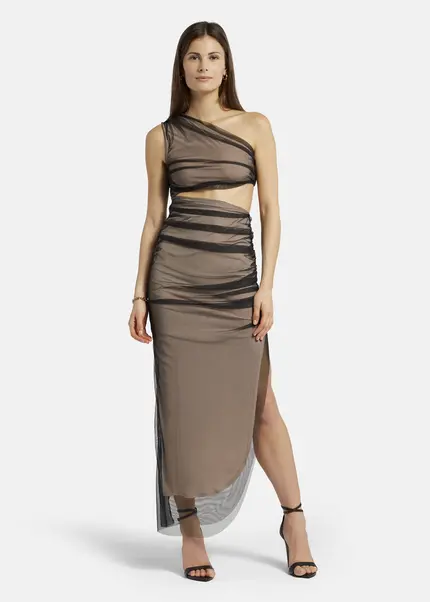 Nicowa Asymmetrical mesh dress - AWITO MAXI in Blackarticle number NC9A1401119E-002 Fabrikverkauf