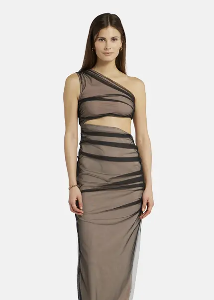 Nicowa Asymmetrical mesh dress - AWITO MAXI in Blackarticle number NC9A1401119E-002 Fabrikverkauf