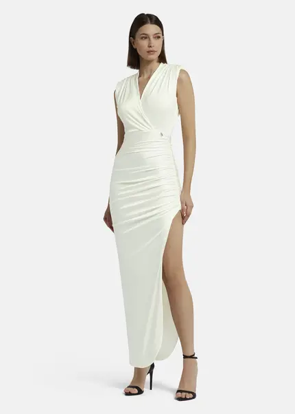 Nicowa Draped maxi dress in jersey - MICATE in WHITEarticle number NC9A1401611E-004 Großer Ausverkauf