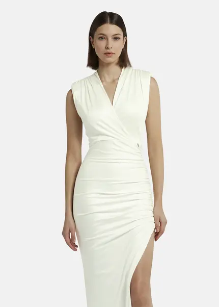 Nicowa Draped maxi dress in jersey - MICATE in WHITEarticle number NC9A1401611E-004 Großer Ausverkauf