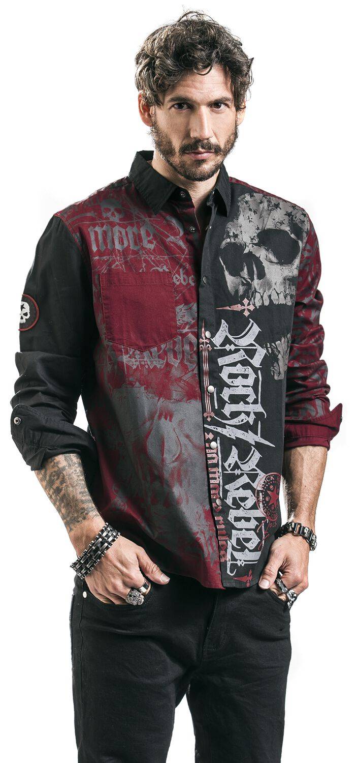 EMP Langarmhemd schwarz/rot von Rock Rebel by EMP Fabrikladen
