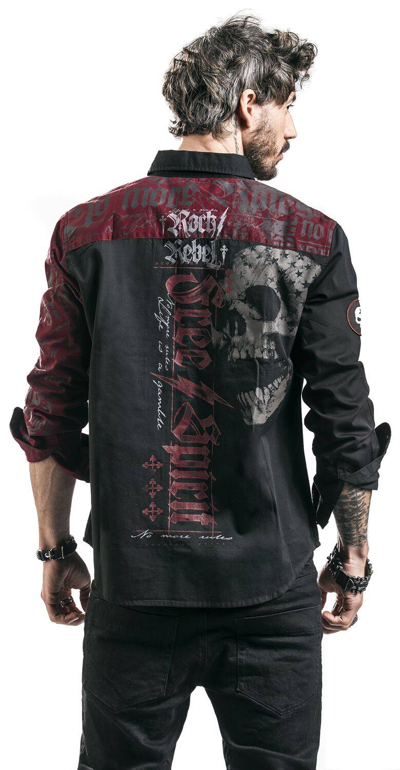 EMP Langarmhemd schwarz/rot von Rock Rebel by EMP Fabrikladen
