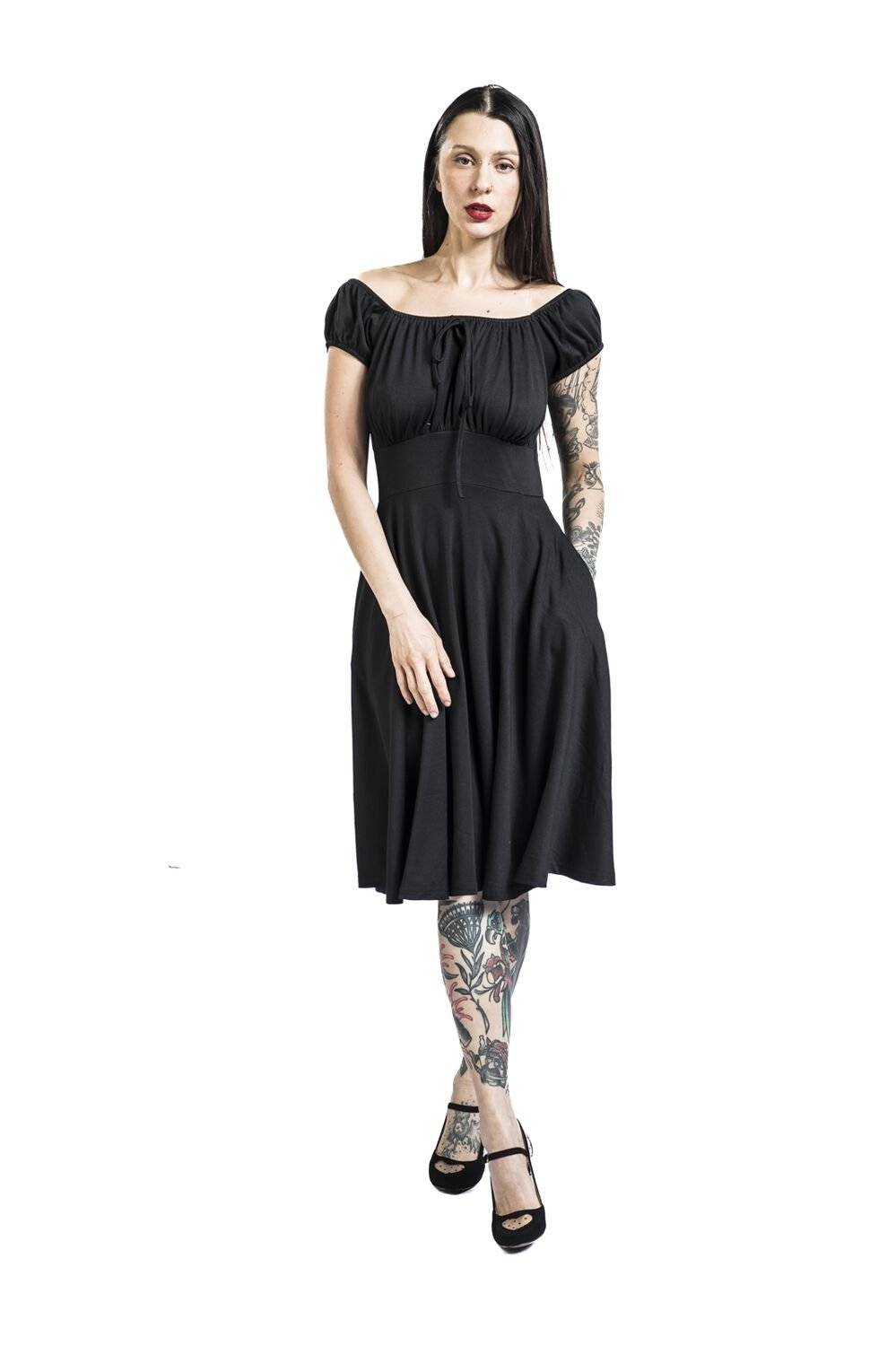 EMP "Gathered Neckline Flare Dress" Mittellanges Kleid schwarz von Voodoo Vixen Verkauf