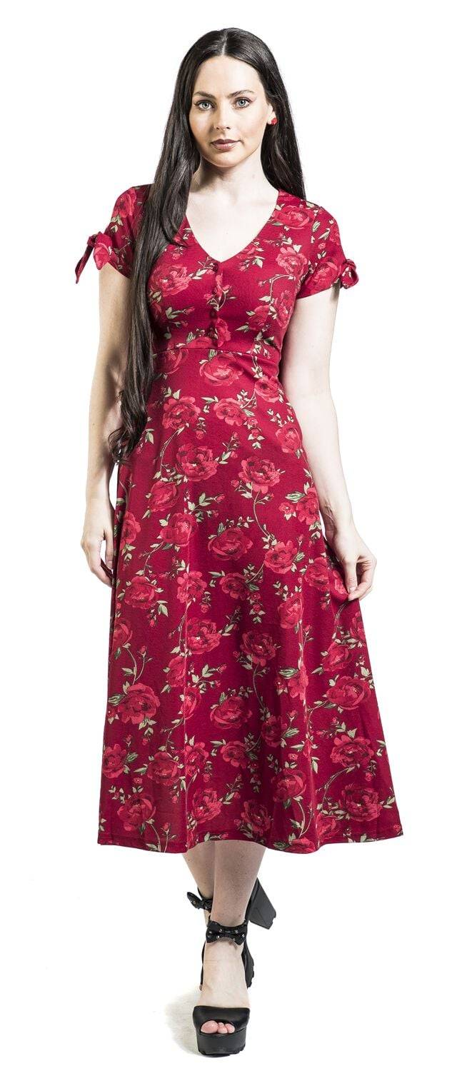 EMP "V Neck Flared Dress" Langes Kleid rot von Voodoo Vixen Versandkostenfrei