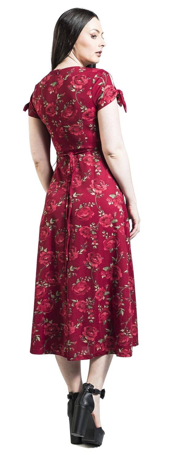 EMP "V Neck Flared Dress" Langes Kleid rot von Voodoo Vixen Versandkostenfrei