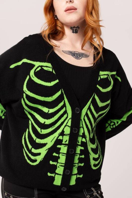 EMP "Skeleton Cardigan" Cardigan schwarz/grün von Hell Bunny Osterangebot