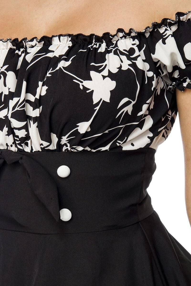 EMP "Schulterfreies Swing-Kleid" Mittellanges Kleid schwarz/weiß von Belsira 50% Rabatt mit kostenlosem Versand