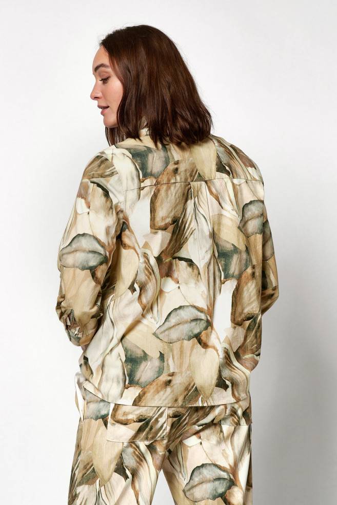 TONI Fashion Style »Clay« multicolour beige Leinenhemd mit Naturdruck Kostenloser Versand international