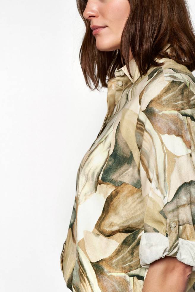 TONI Fashion Style »Clay« multicolour beige Leinenhemd mit Naturdruck Kostenloser Versand international