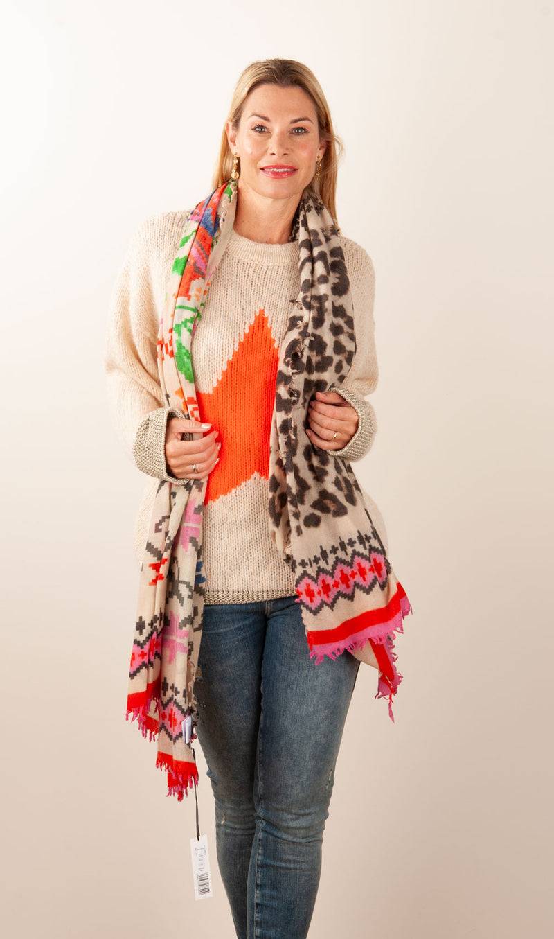Grace Schal „Leo | Pixel“ Beige | Multicolor Auslauf