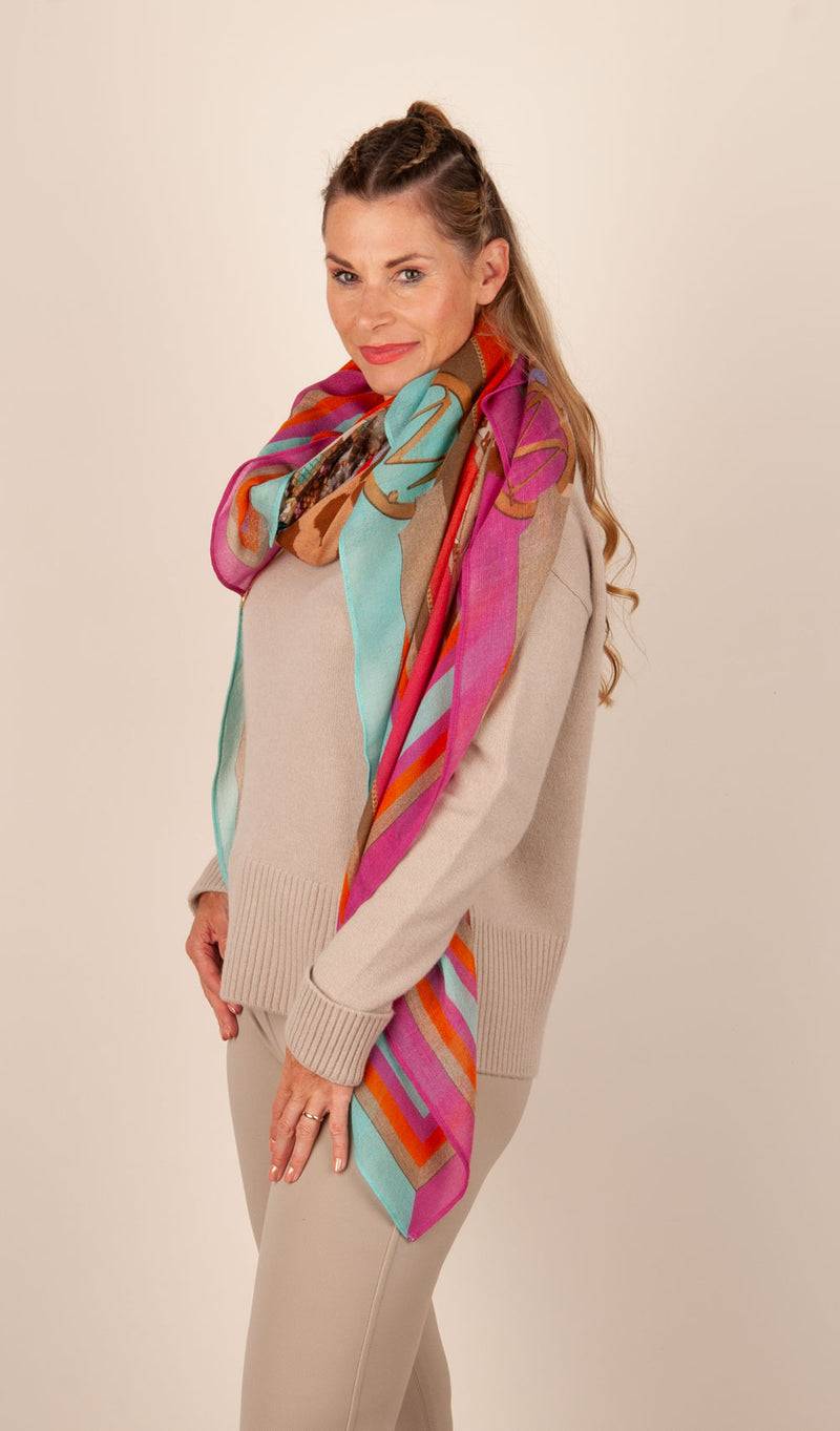 Mucho Gusto Viereckstuch „Zürich“ Pink | Türkis | Multicolor Hotsell