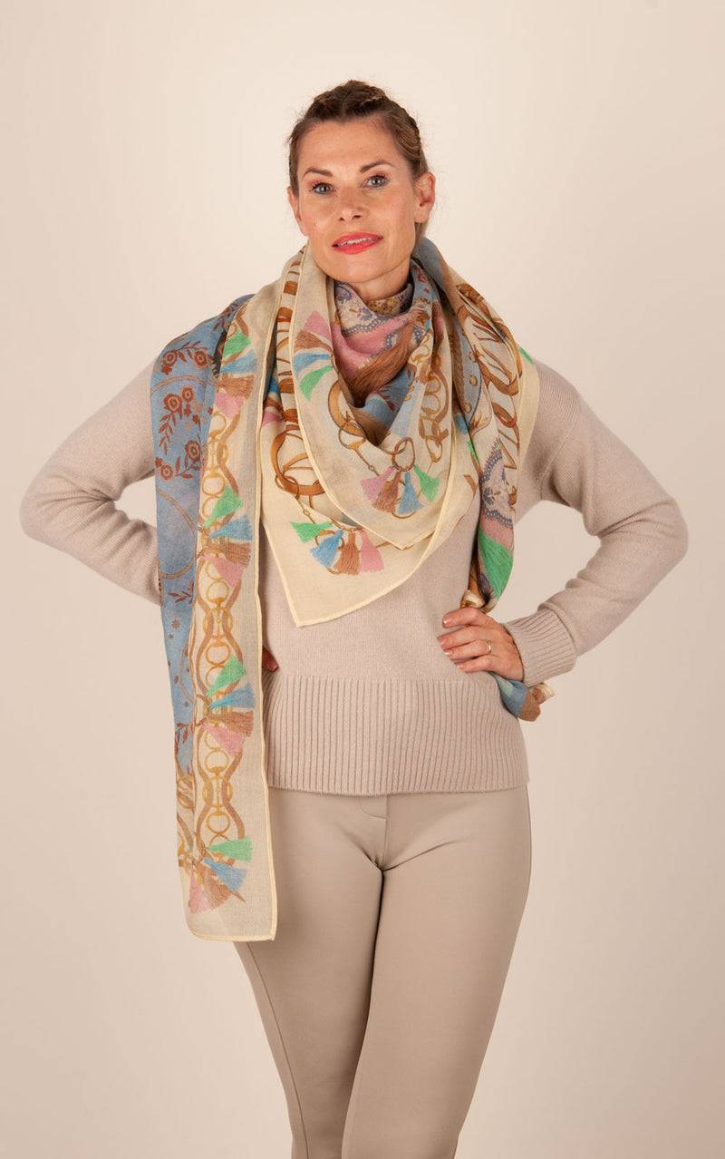 Mucho Gusto Viereckstuch „Zürich“ Creme | Beige | Multicolor im Angebot