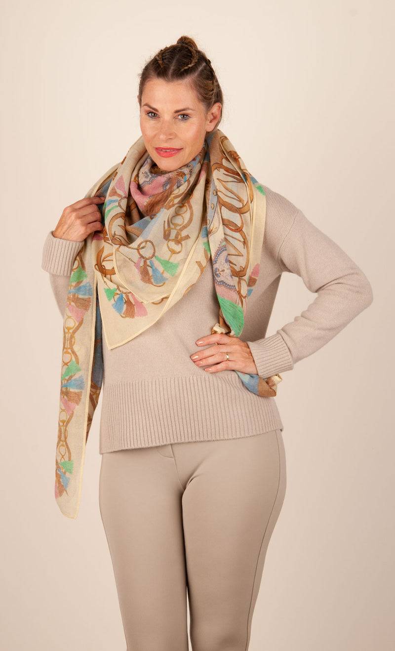 Mucho Gusto Viereckstuch „Zürich“ Creme | Beige | Multicolor im Angebot