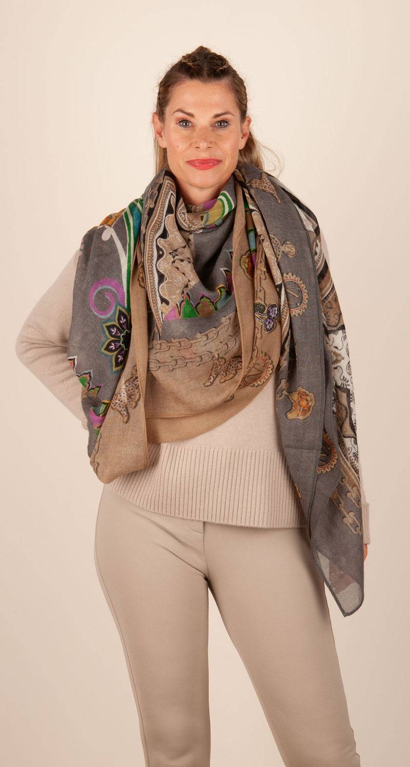 Mucho Gusto Viereckstuch „Zürich“ Anthrazit | Beige | Multicolor Schlussverkauf