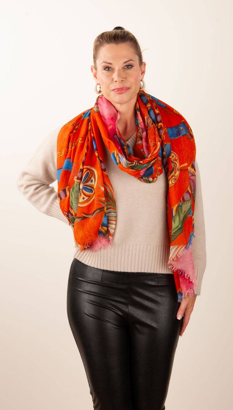 Simone Bruns Schal „Blumen“ Orange | Multicolor Fabrikverkauf
