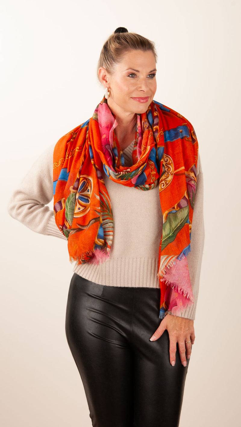 Simone Bruns Schal „Blumen“ Orange | Multicolor Fabrikverkauf
