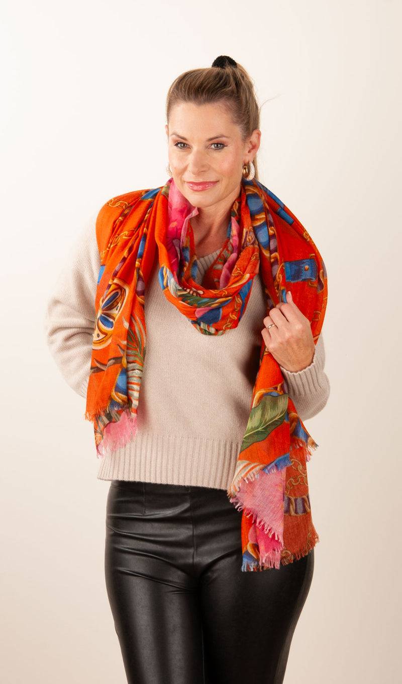 Simone Bruns Schal „Blumen“ Orange | Multicolor Fabrikverkauf