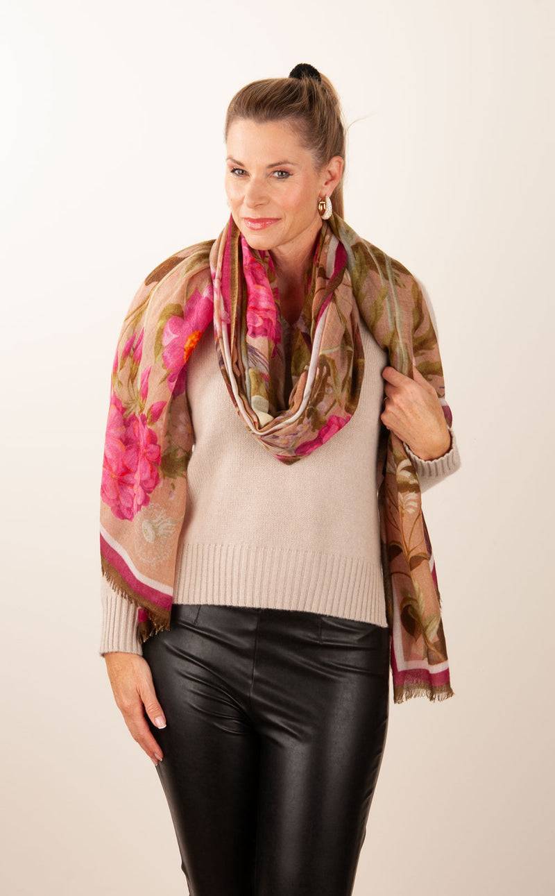 Simone Bruns Schal „Blumen & Blätter“ Taupe | Multicolor Meist gekauft