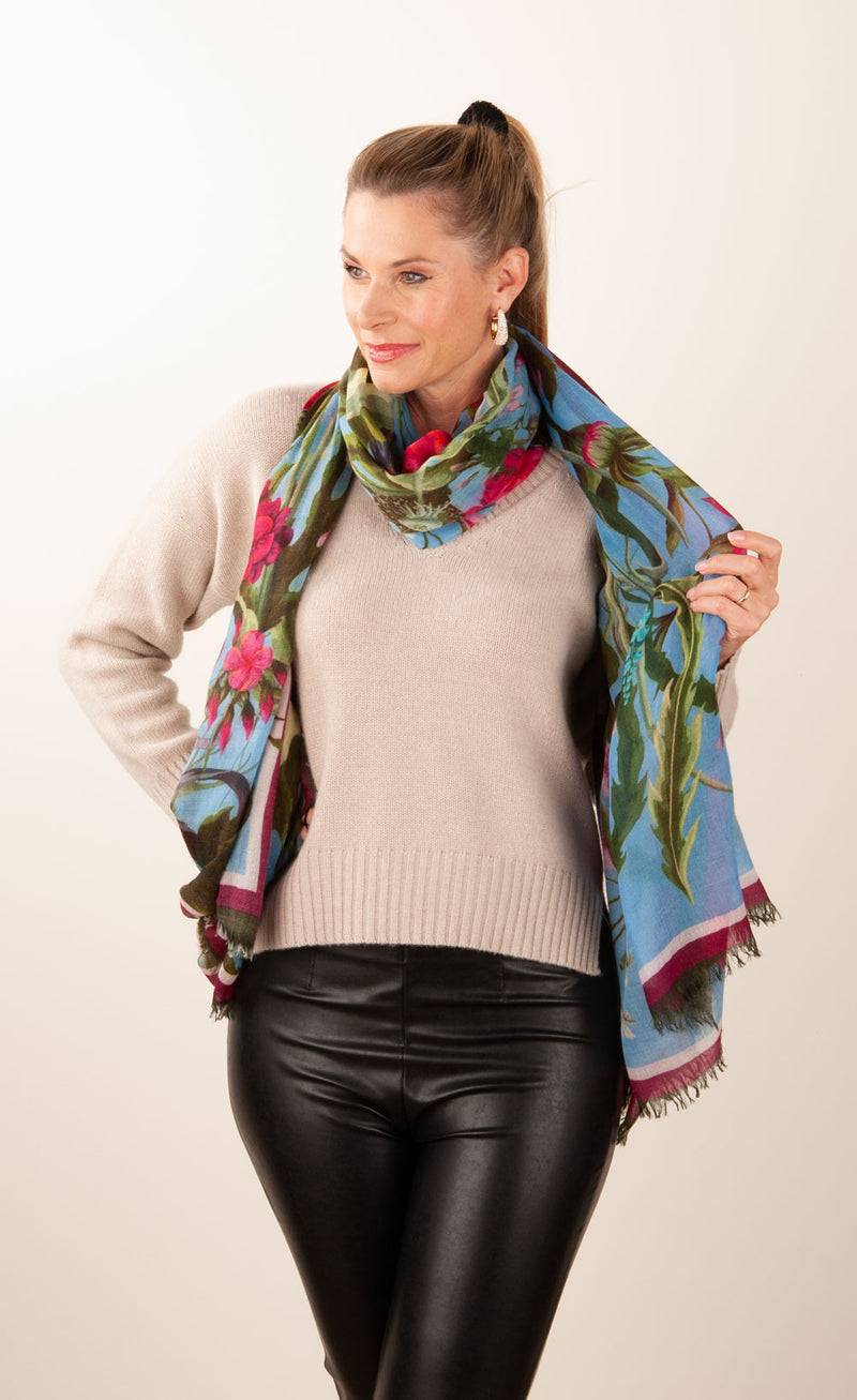 Simone Bruns Schal „Blumen & Blätter“ Blau | Multicolor Blitzverkäufe