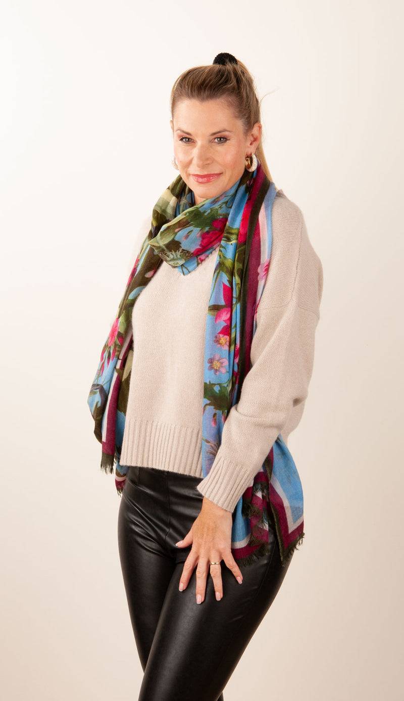 Simone Bruns Schal „Blumen & Blätter“ Blau | Multicolor Blitzverkäufe