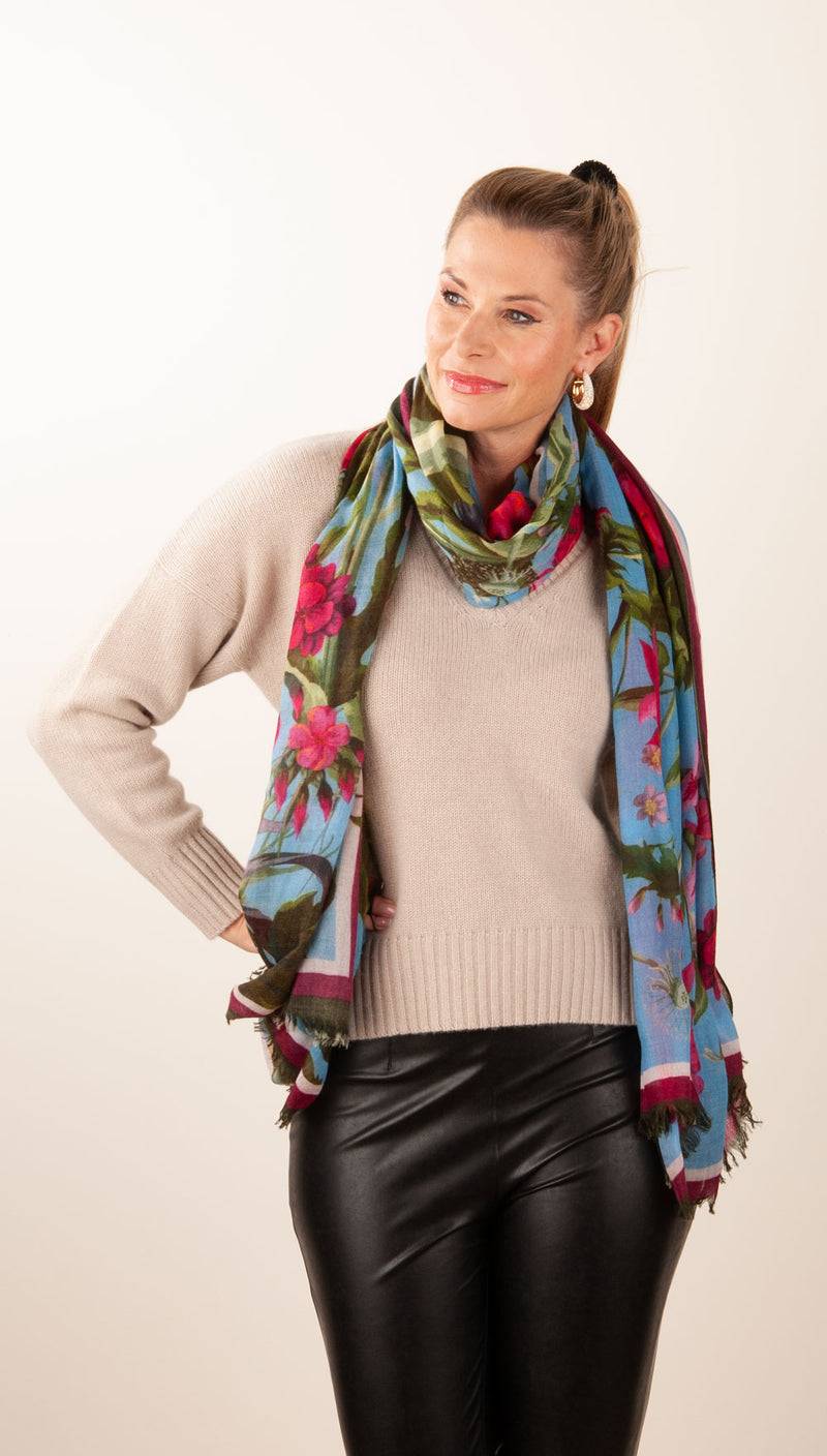 Simone Bruns Schal „Blumen & Blätter“ Blau | Multicolor Blitzverkäufe