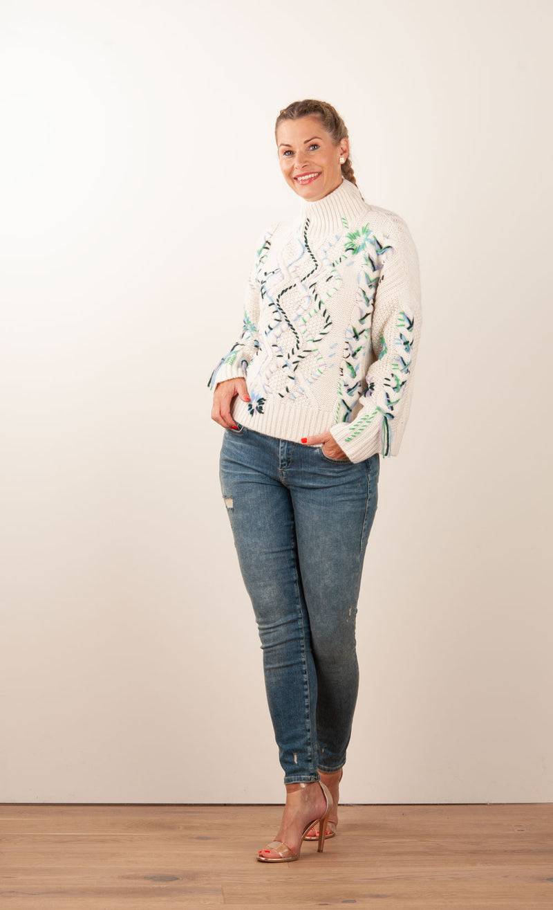 Paschwork Pullover Offwhite | Grün | Flieder Fabrik Onlineshop