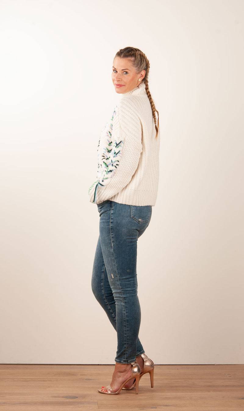 Paschwork Pullover Offwhite | Grün | Flieder Fabrik Onlineshop