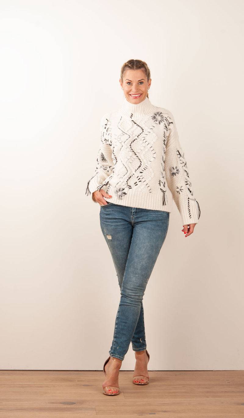 Paschwork Pullover Offwhite | Schwarz | Grau Fabrikpreis