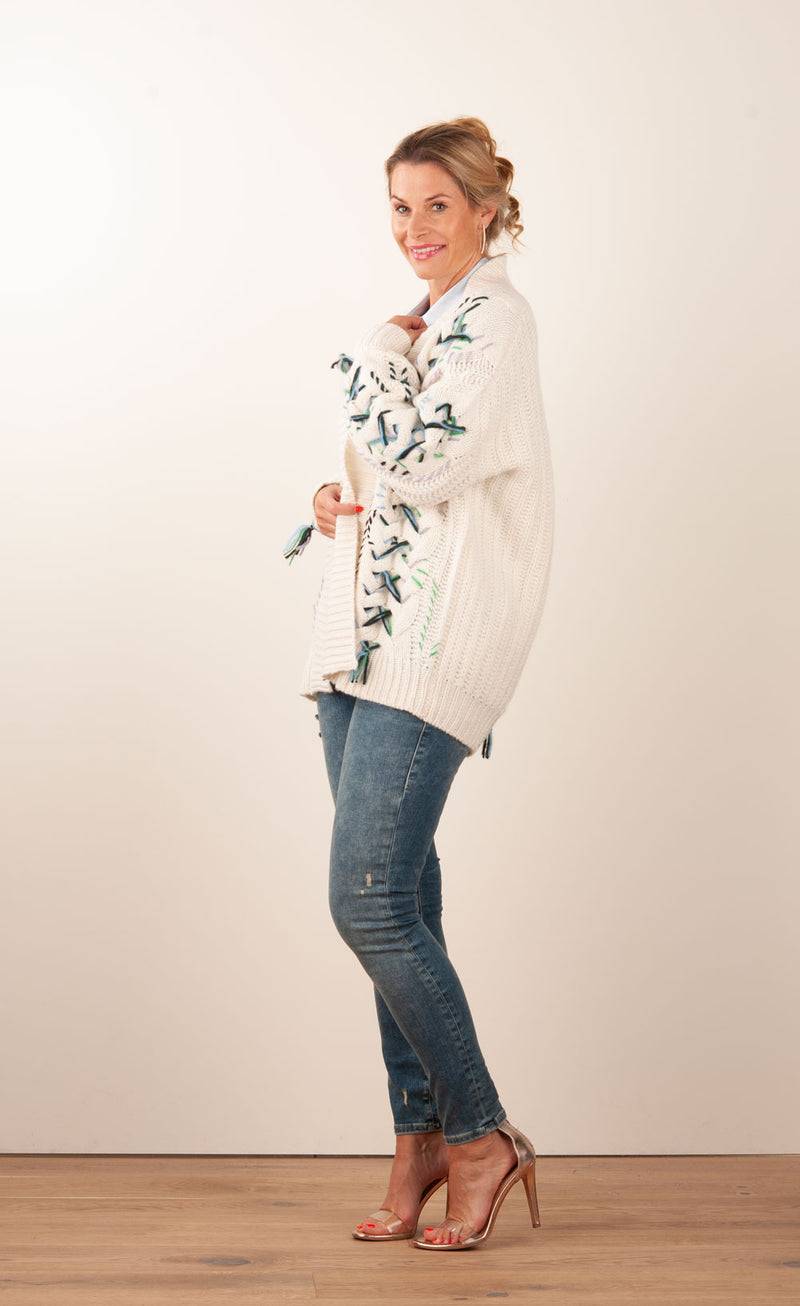 Paschwork Strickjacke Offwhite | Schwarz | Grün Sonderangebot