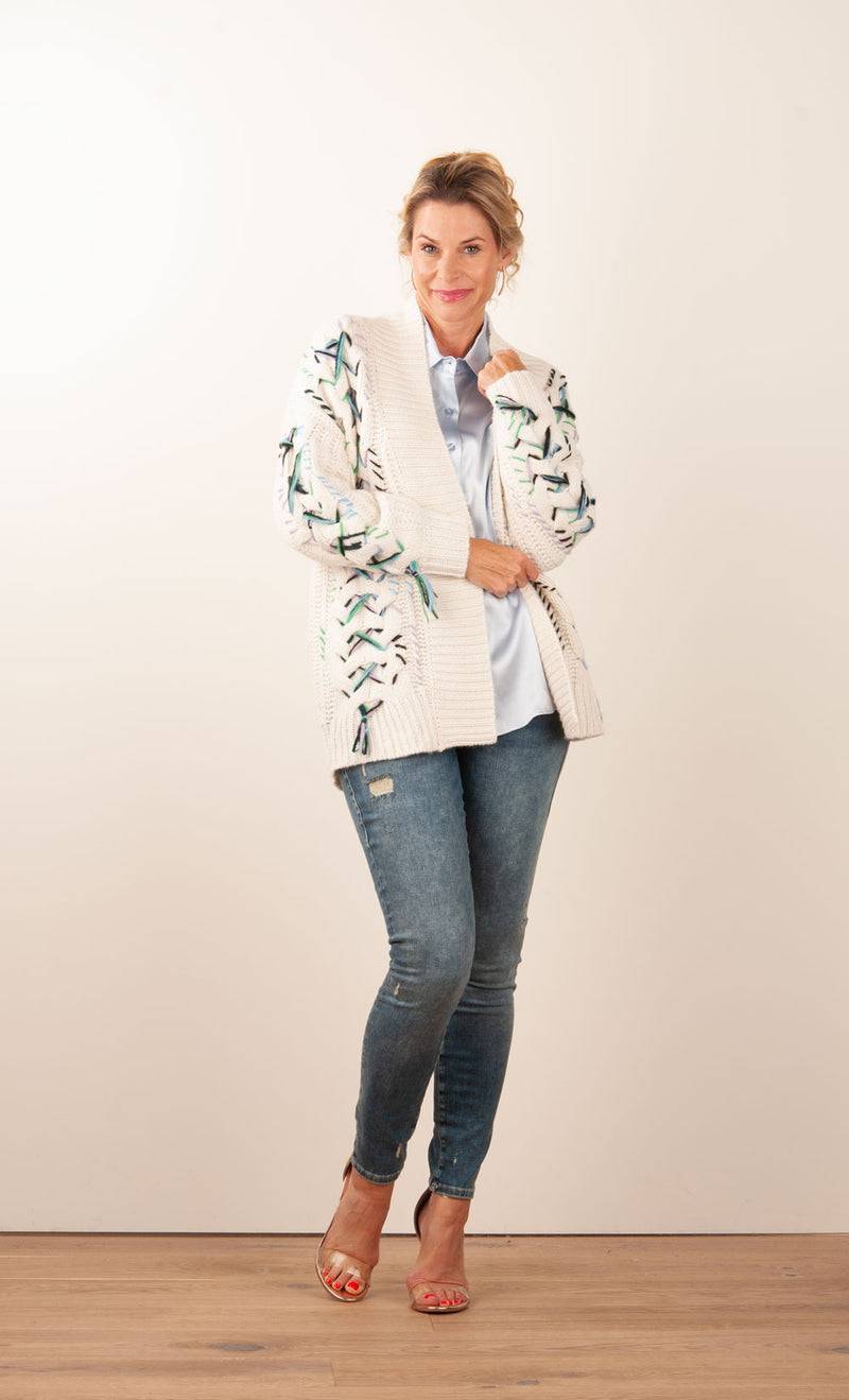 Paschwork Strickjacke Offwhite | Schwarz | Grün Sonderangebot