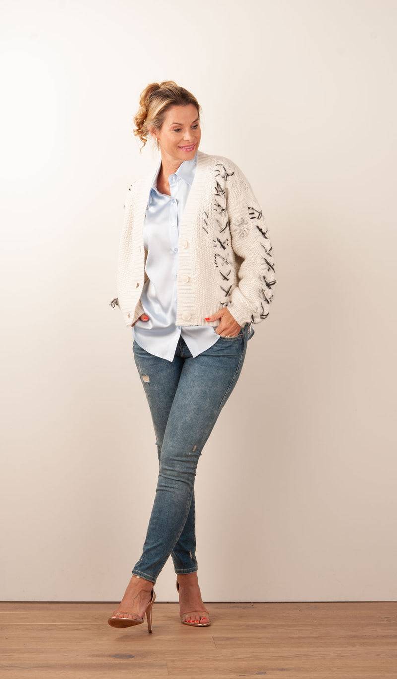 Paschwork Strickjacke Offwhite | Grau | Schwarz Rabatt