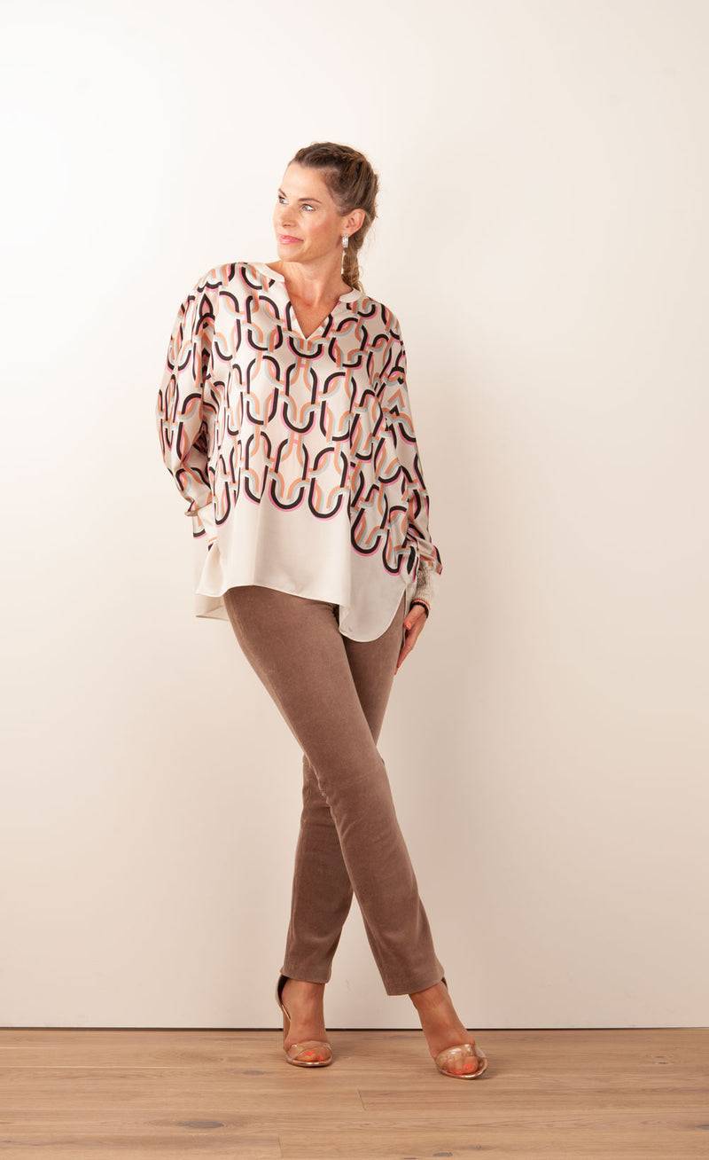 IVI Collection Bluse „Chain“ Beige | Multicolor Auslauf