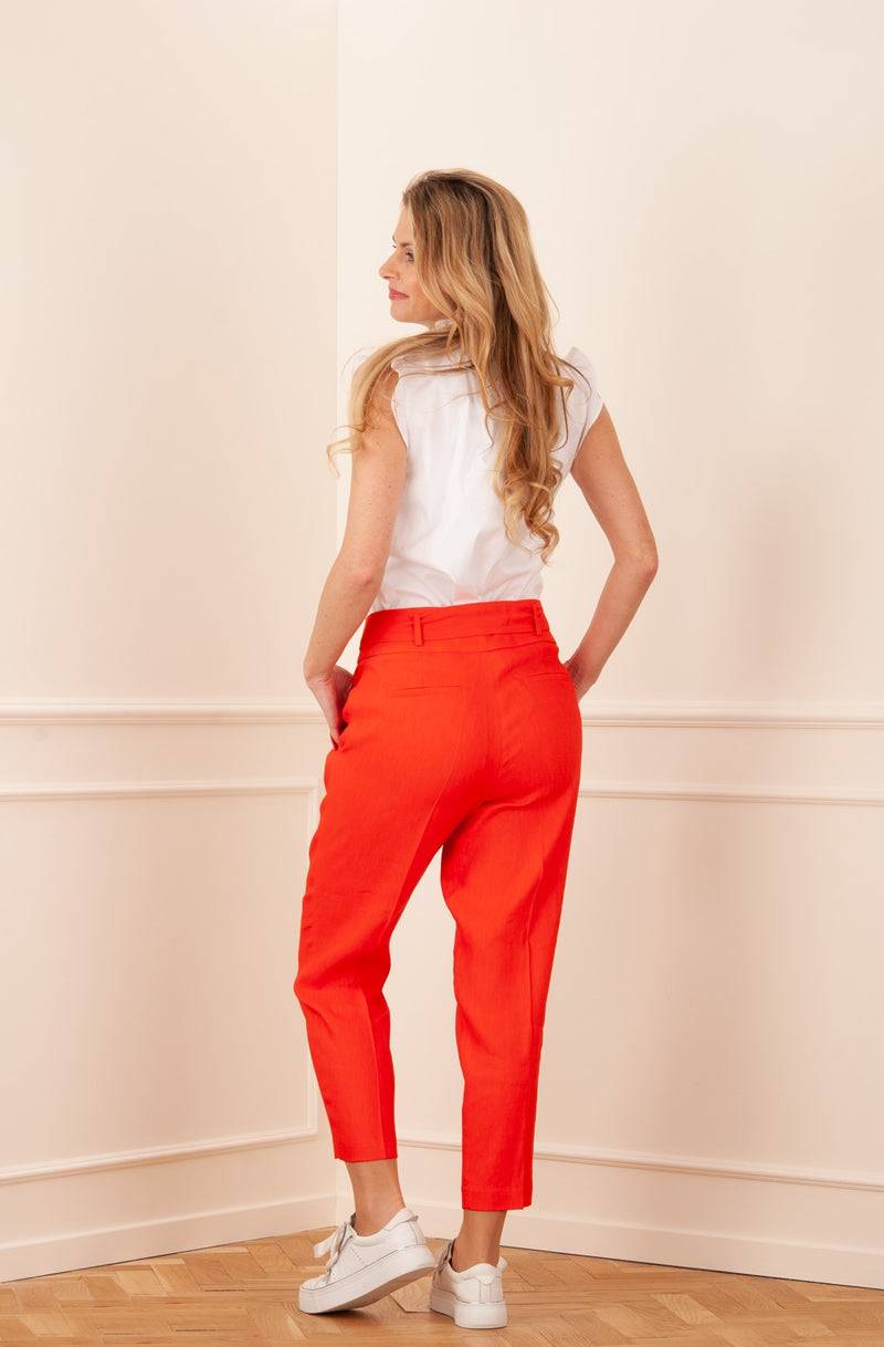 Cambio Leinen Hose „Kristien“ Orangerot im Angebot