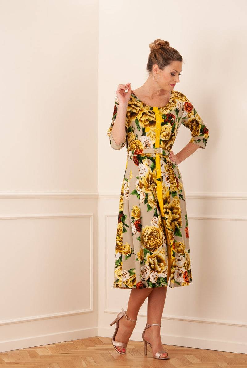Samantha Sung Kleid „Audrey“ Gelb | Grün | Taupe Limitierter Zeitrabatt